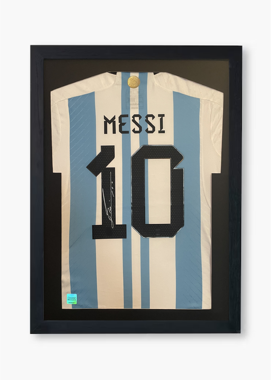 Lionel Messi Signed Argentina 2022/23 Framed World Cup Home Shirt with COA