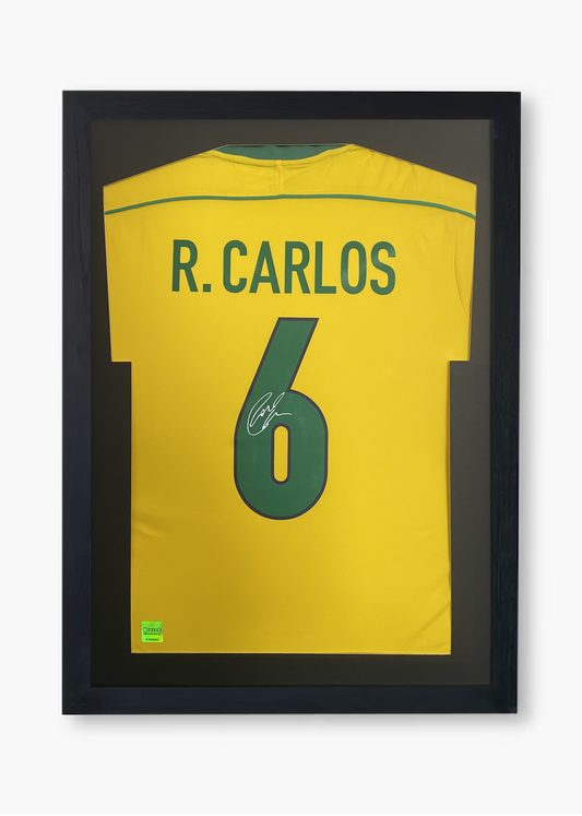 Roberto Carlos Brazil 1998 Signed Framed World Cup Home Shirt with COA