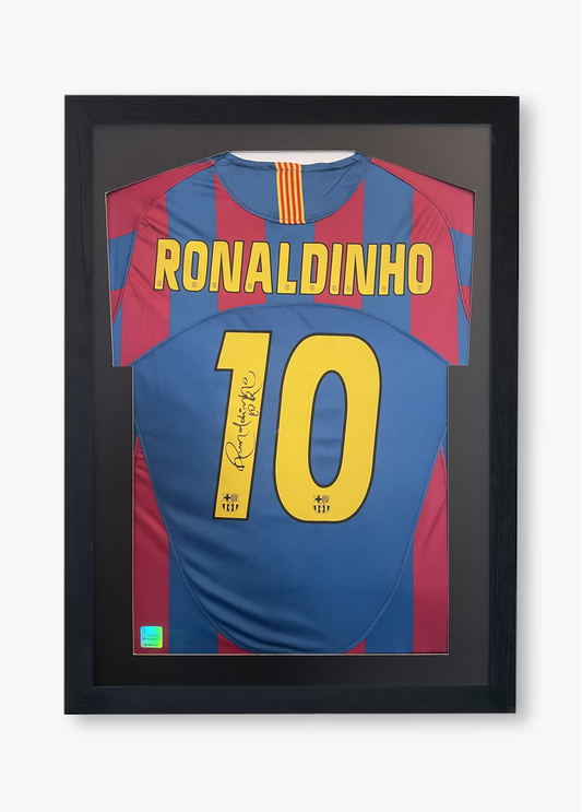 Ronaldinho Signed Barcelona 2005/06 Framed Home Shirt with COA